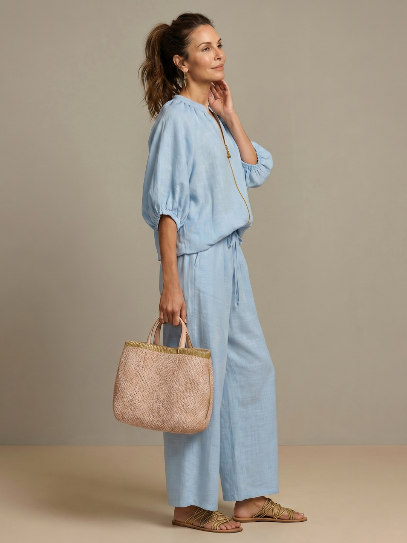 Natalia | Top Blouson avec Zip et Pantalon à Jambe Large