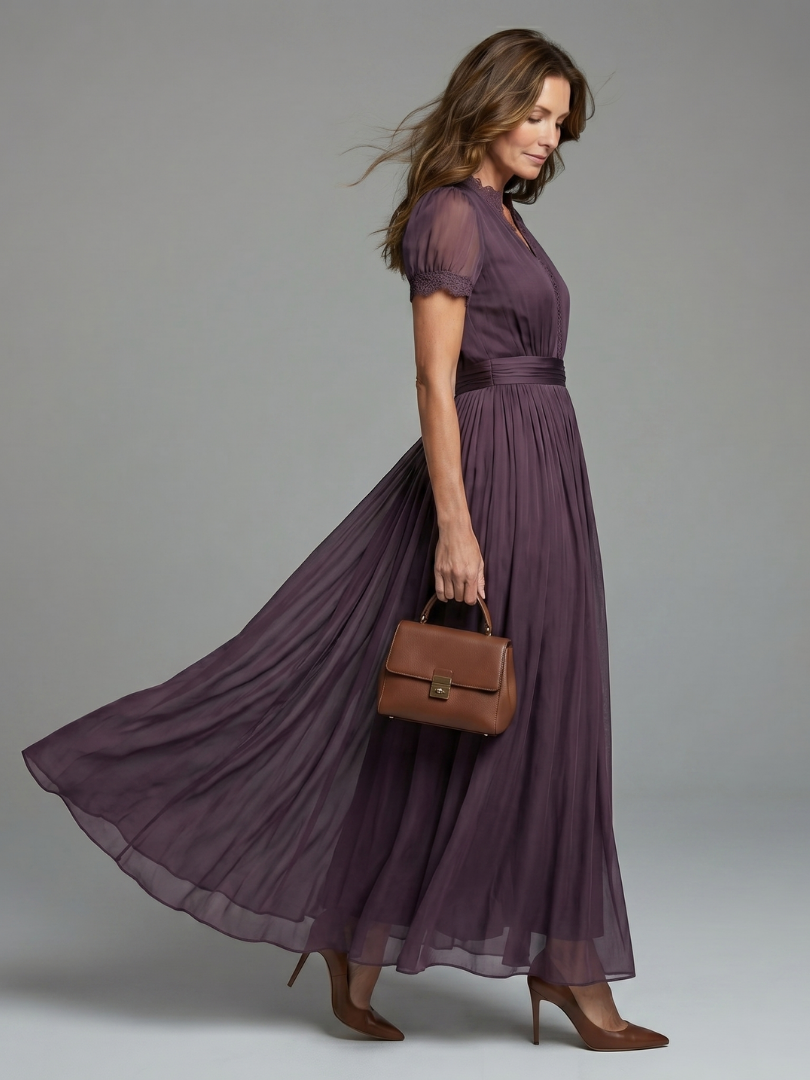Elia | Robe Maxi Col Haut Taille Froncée avec Découpe