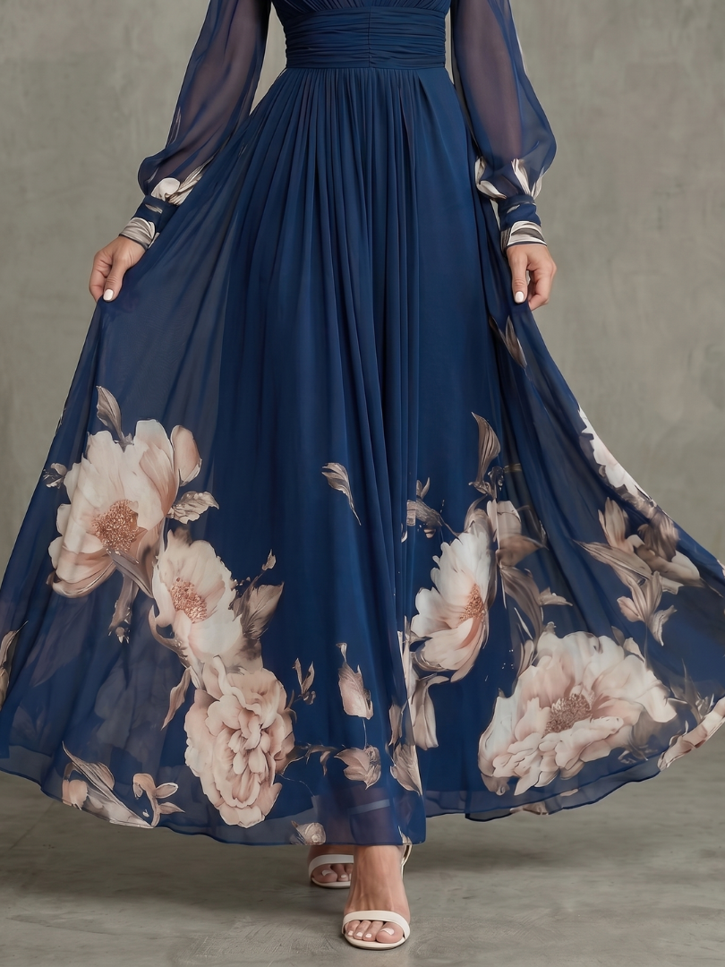 Ziva | Robe Maxi Plissée Manches Transparentes
