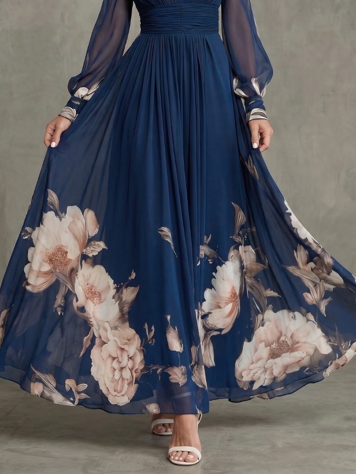 Ziva | Robe Maxi Plissée Manches Transparentes