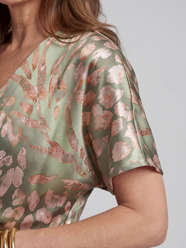 Ellis & Johnson™ | Robe Midi Imprimé Abstrait Col V Taille Torsadée