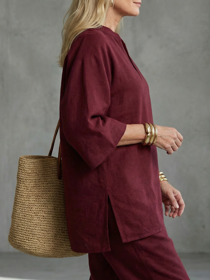 Georgiana | Ensemble Tunique Col V et Pantalon Froncé