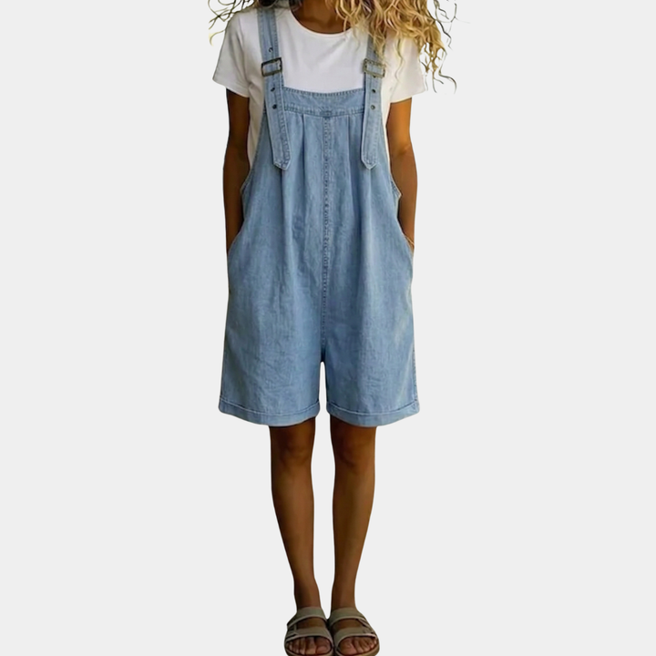 Clara | Salopette en Denim Coton Doux Effet Vintage Délavé Bleu Clair