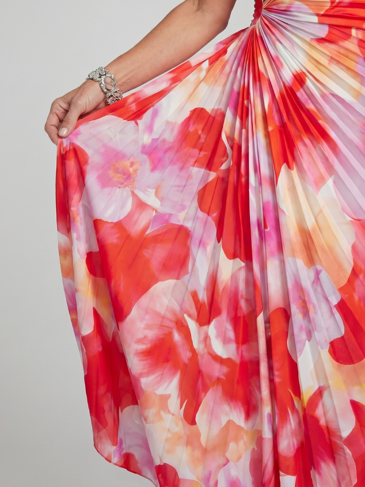 Taya | Robe Midi Une Épaule Corsage Plissé