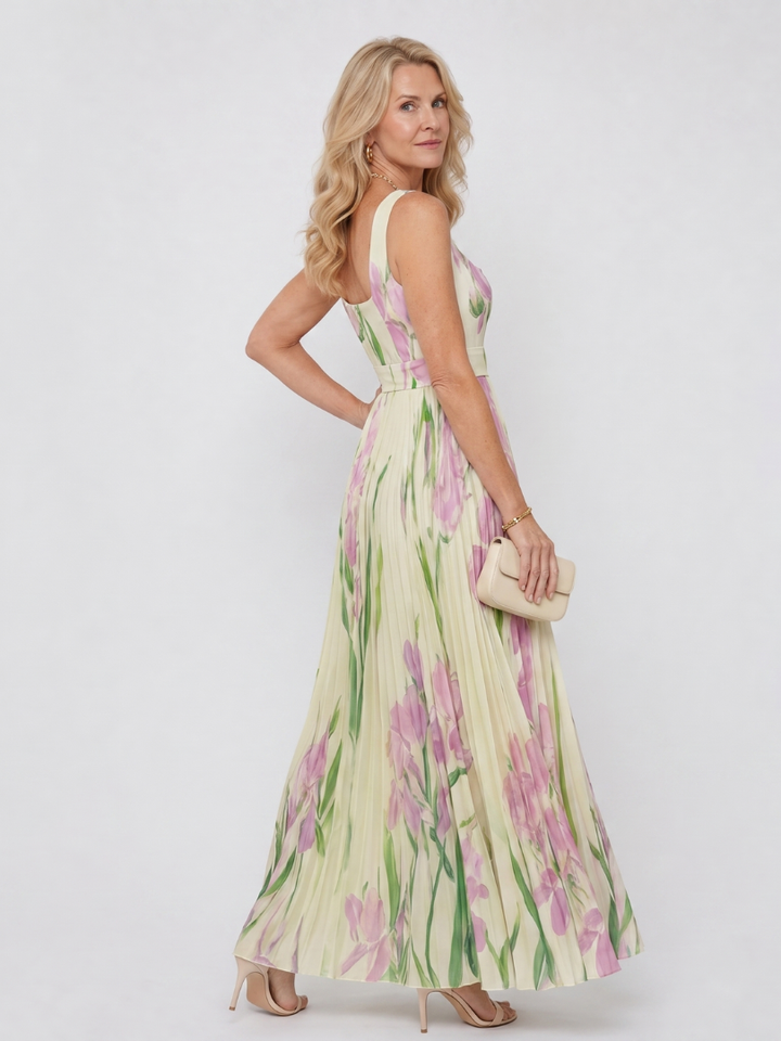 Oriana | Robe midi sans manches à encolure carrée et plis
