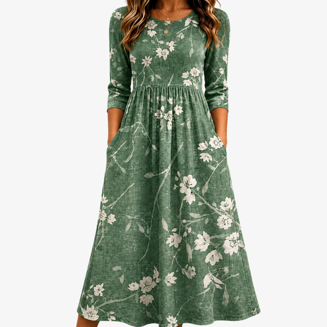Robe Midi Décontractée à Poches Evergreen Bloom