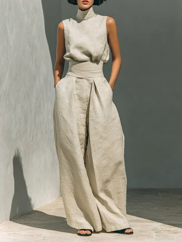 Flor™ | Ensemble minimaliste débardeur et pantalon large en coton et lin