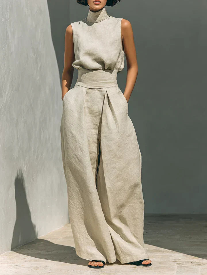Flor™ | Ensemble minimaliste pour femme avec débardeur et pantalon large en coton et lin