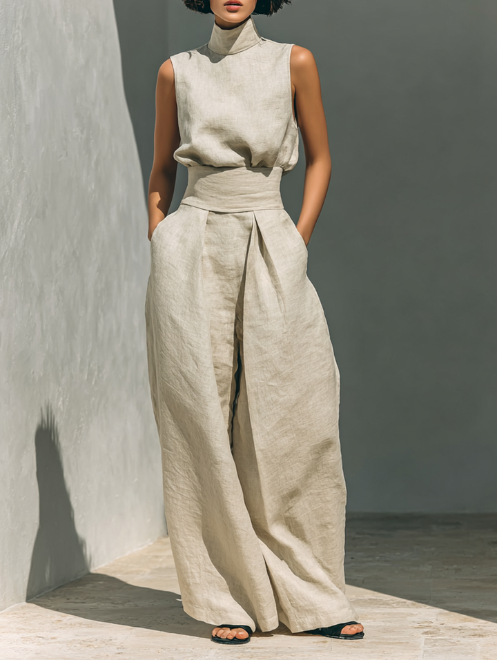 Maria™ | Ensemble Débardeur et Pantalon Large en Coton et Lin
