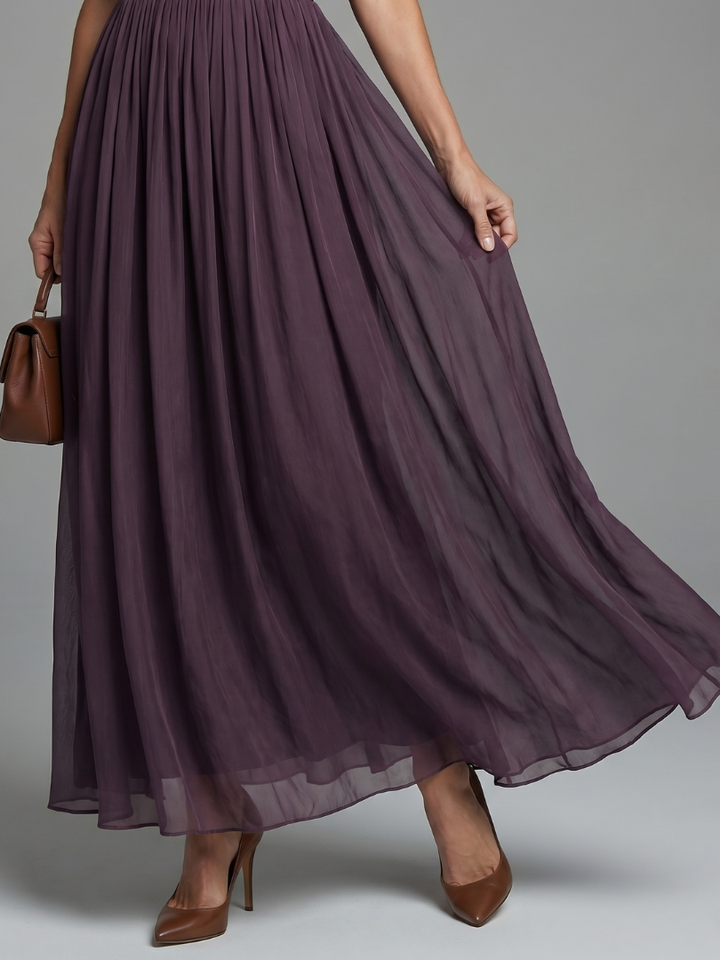 Elia | Robe Maxi Col Haut Taille Froncée avec Découpe