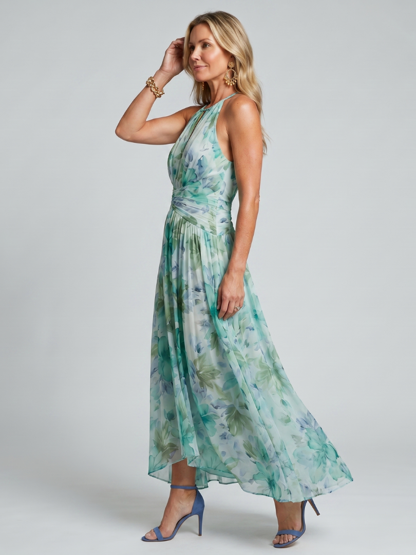 Portia | Robe midi halter plissée à imprimé floral