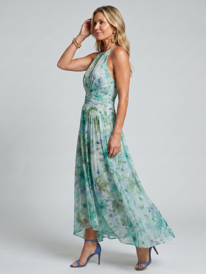 Portia | Robe midi halter plissée à imprimé floral