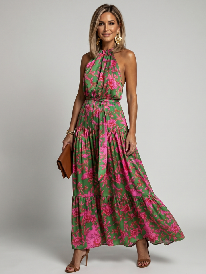 Rosa | Robe midi drapée à encolure halter