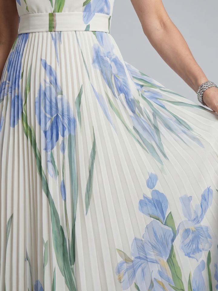 Ophelia | Robe Midi Sans Manches Col Carré à Imprimé Floral