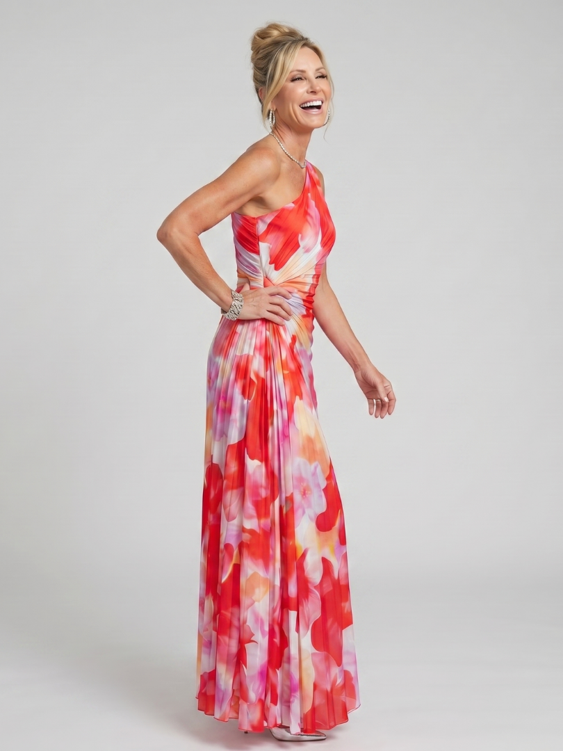 Taya | Robe Midi Une Épaule Corsage Plissé