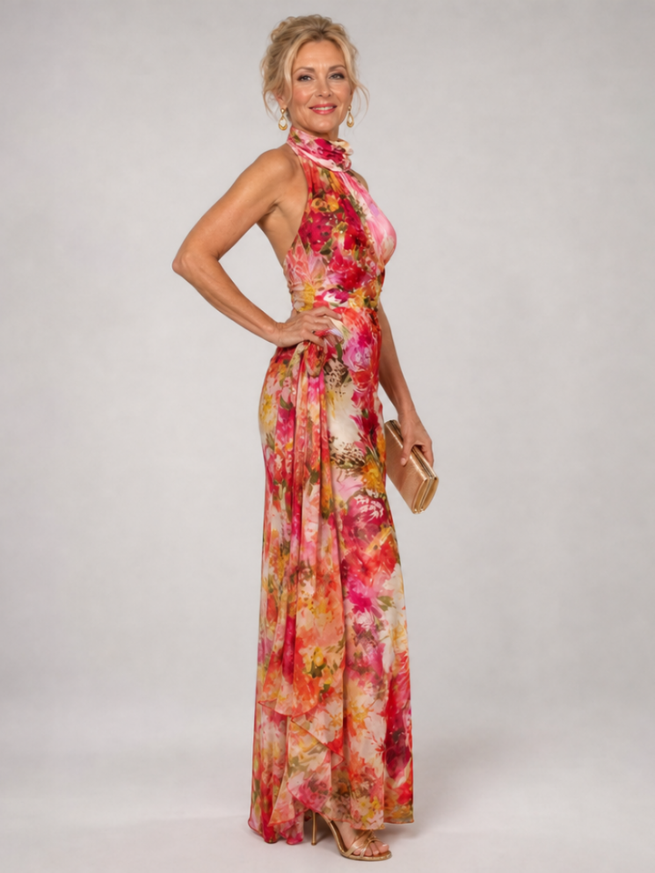 Elisabetta | Robe Maxi Halter à Imprimé Floral