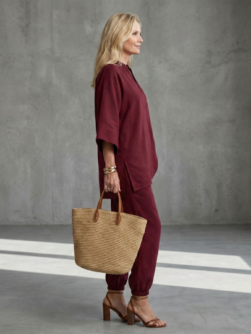 Georgiana | Ensemble Tunique Col V et Pantalon Froncé