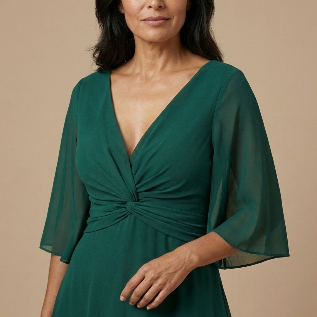 Robe Longue à Décolleté en V Drapé