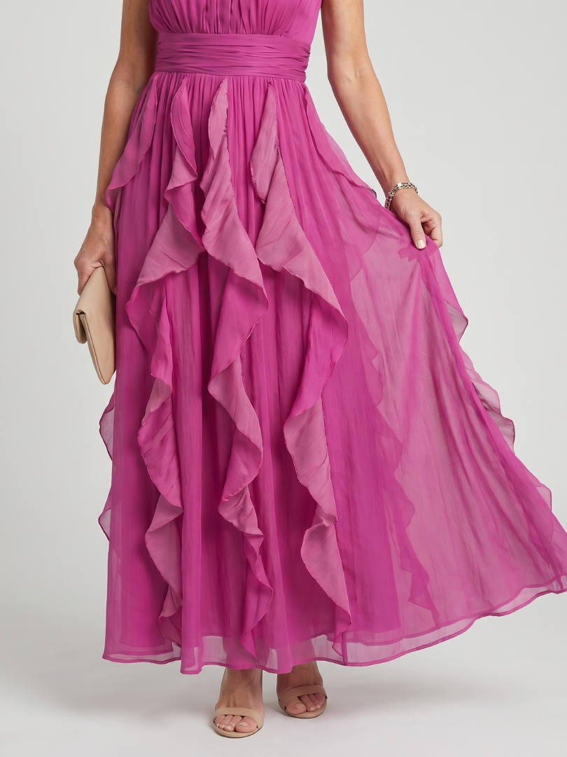Orea | Robe Maxi Col Haut Froncé à Volants Superposés