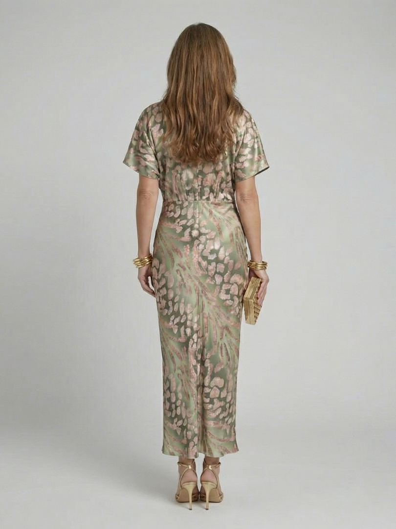 Ellis & Johnson™ | Robe Midi Imprimé Abstrait Col V Taille Torsadée
