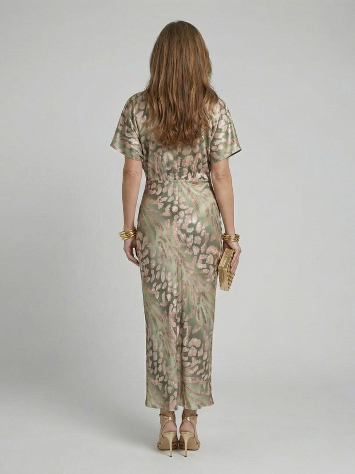 Ellis & Johnson™ | Robe Midi Imprimé Abstrait Col V Taille Torsadée