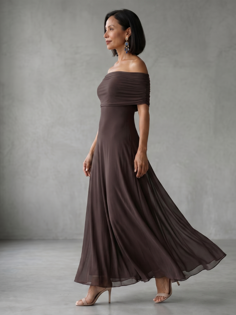 June | Robe Midi Drapée Épaules Dénudées