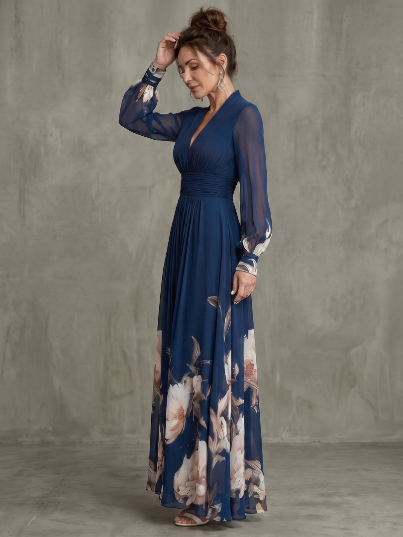 Ziva | Robe Maxi Plissée Manches Transparentes