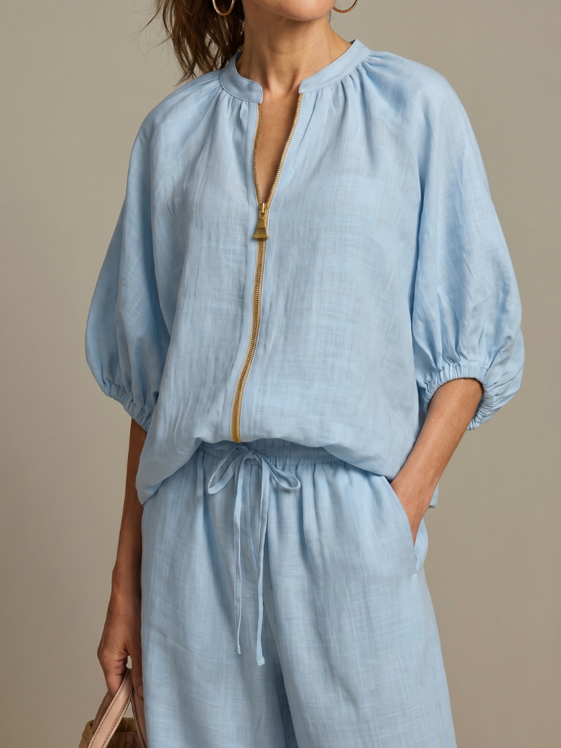 Natalia | Top Blouson avec Zip et Pantalon à Jambe Large