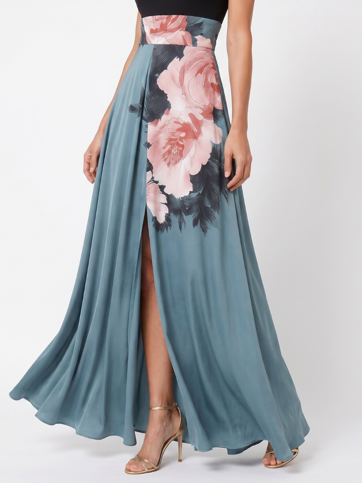 Olympus | Robe Maxi Halter Corsage Ajusté Jupe Florale