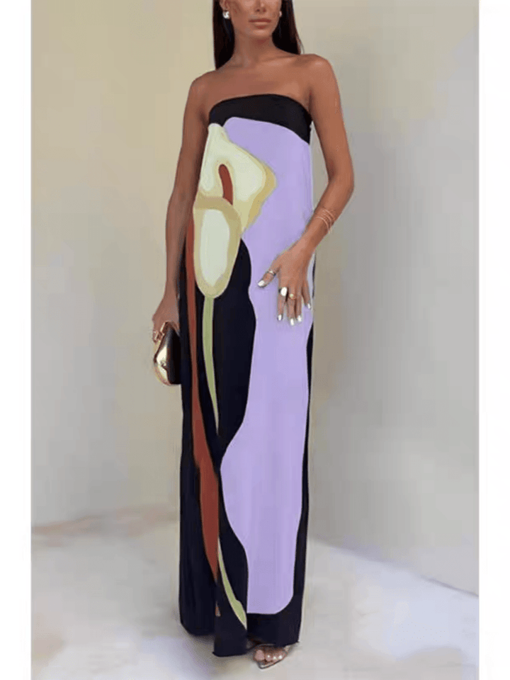 Joan | Robe de soirée maxi imprimée sans manches au style côtier