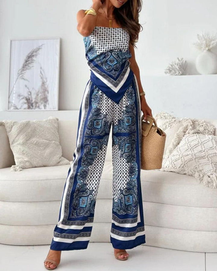 Helen | Ensemble élégant de deux pièces avec top à lacets et pantalon prêt pour les vacances