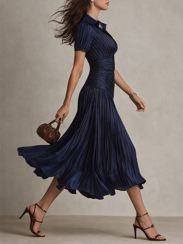 Adriana | Robe Midi en Satin Rayé Style Rétro