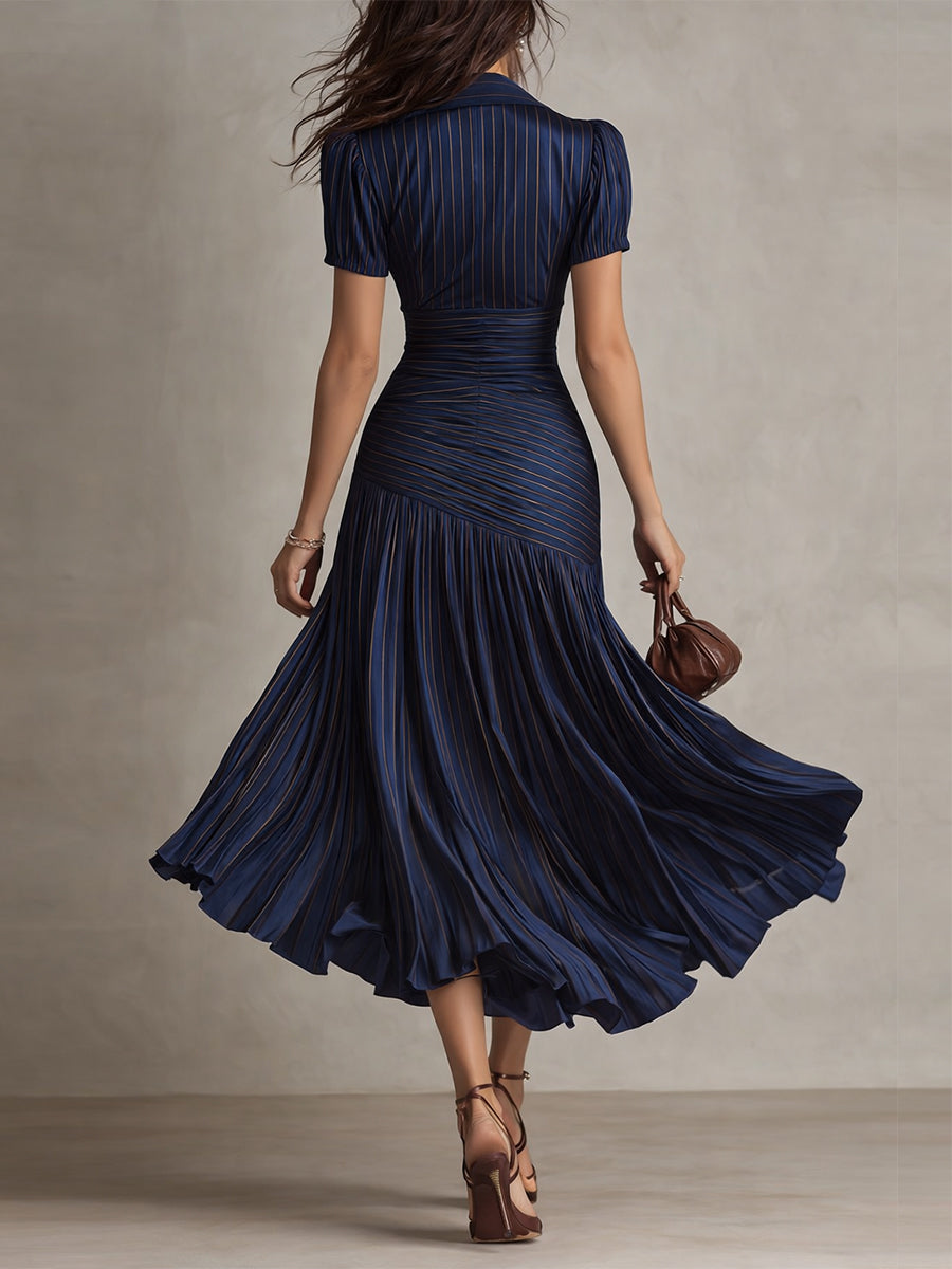 Adriana | Robe Midi en Satin Rayé Style Rétro