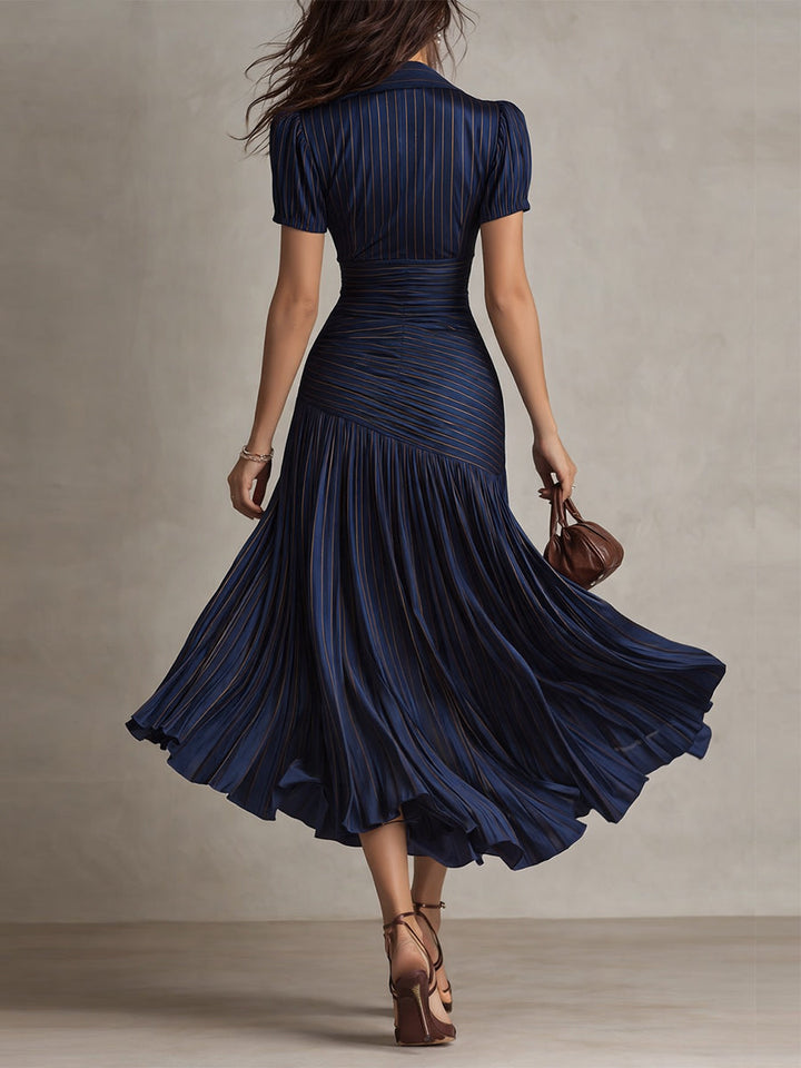 Adriana | Robe Midi en Satin Rayé Style Rétro