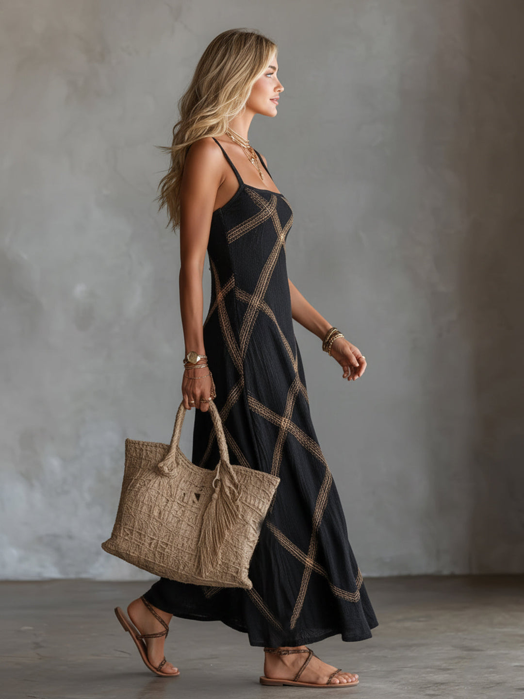 Vittoria – Robe Géométrique Noir Camel