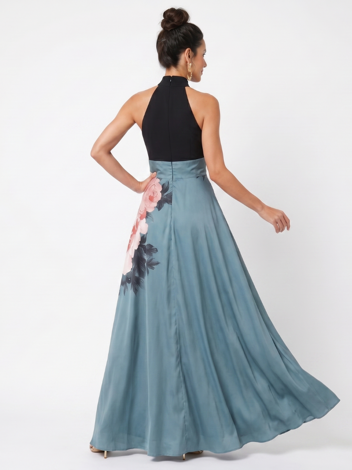 Olympas | Robe Maxi Corsage Halter Jupe Florale