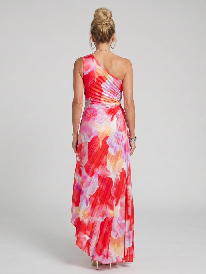 Taya | Robe Midi Une Épaule Corsage Plissé