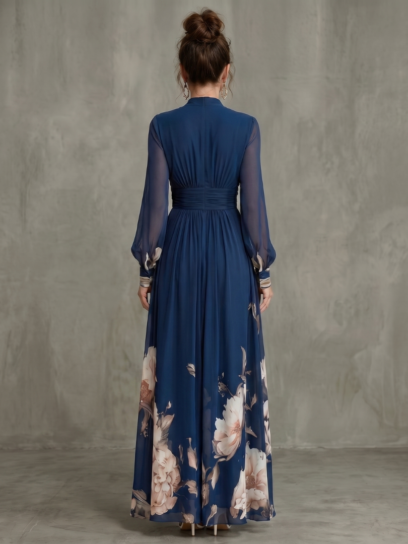 Ziva | Robe Maxi Plissée Manches Transparentes