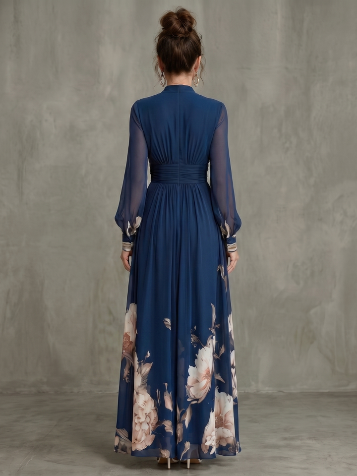 Ziva | Robe Maxi Plissée Manches Transparentes