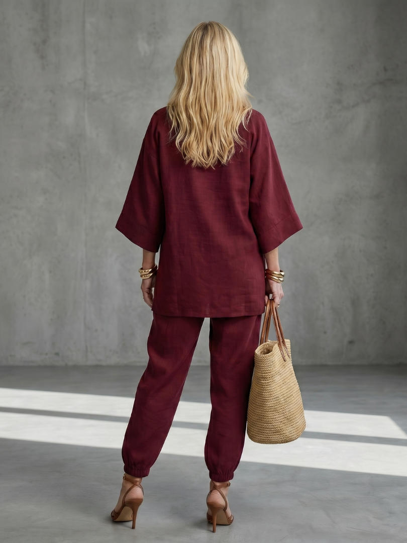 Georgiana | Ensemble Tunique Col V et Pantalon Froncé