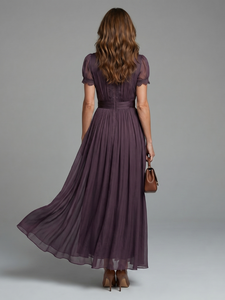 Elia | Robe Maxi Col Haut Taille Froncée avec Découpe