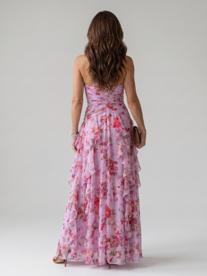 Nori | Robe Maxi Florale Corsage Froncé Encolure Halter