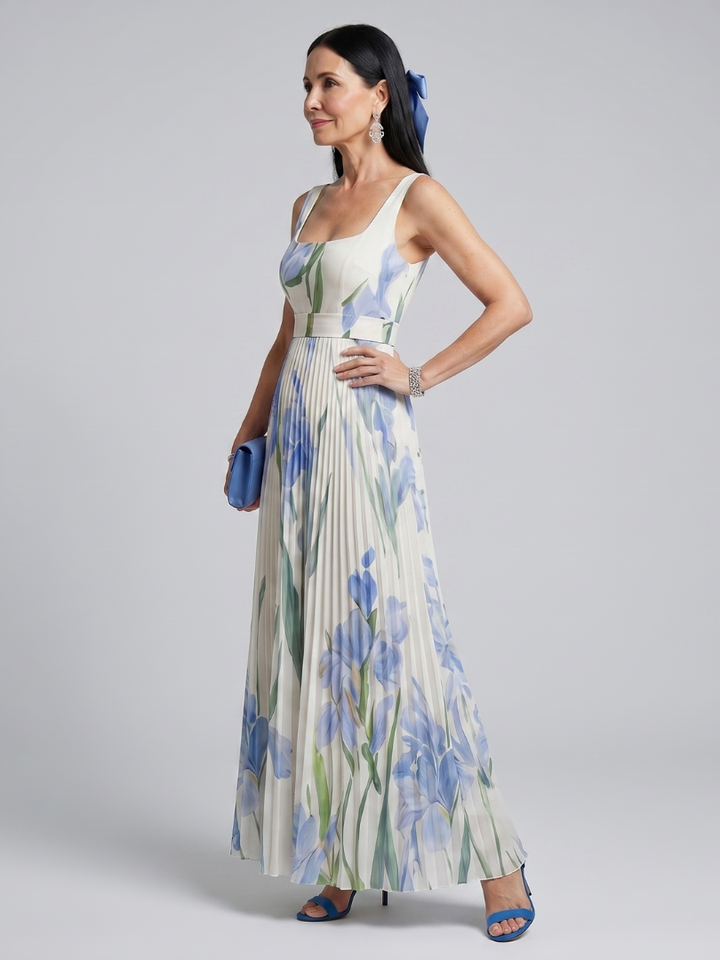Ophelia | Robe Midi Sans Manches Col Carré à Imprimé Floral