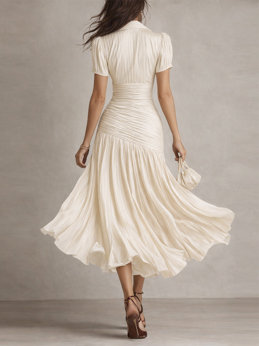 Adriana | Robe Midi en Satin Rayé Style Rétro