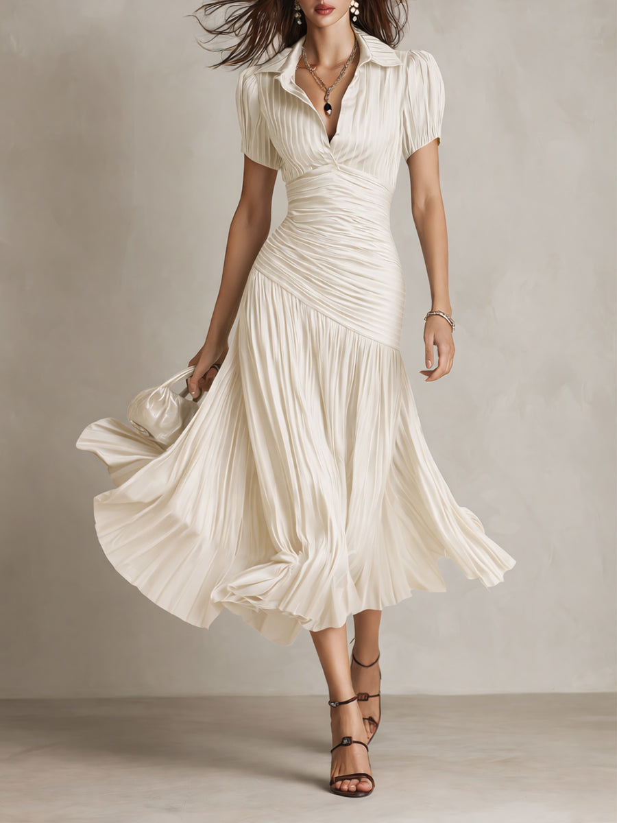 Adriana | Robe Midi en Satin Rayé Style Rétro