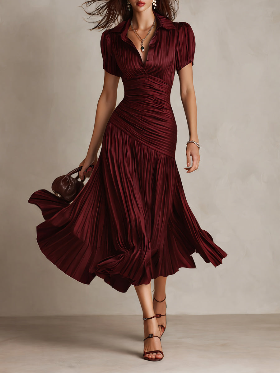 Adriana | Robe Midi en Satin Rayé Style Rétro