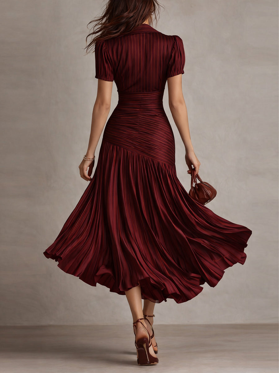 Adriana | Robe Midi en Satin Rayé Style Rétro