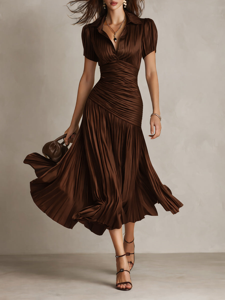 Adriana | Robe Midi en Satin Rayé Style Rétro