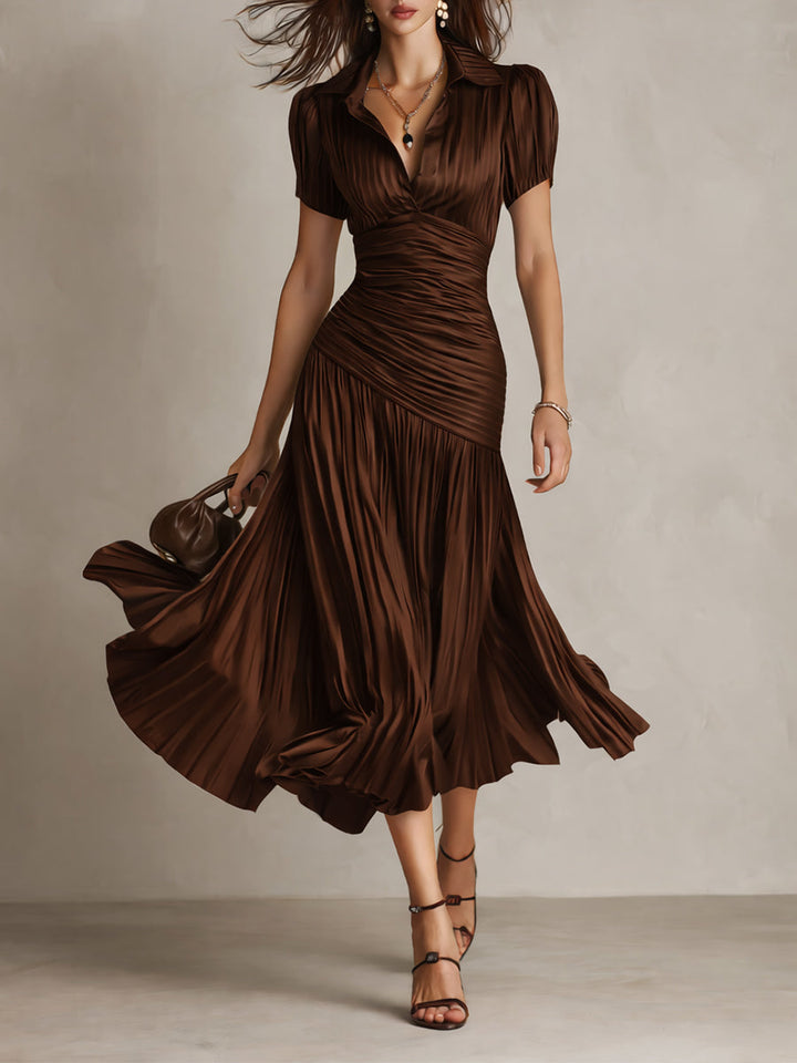 Adriana | Robe Midi en Satin Rayé Style Rétro