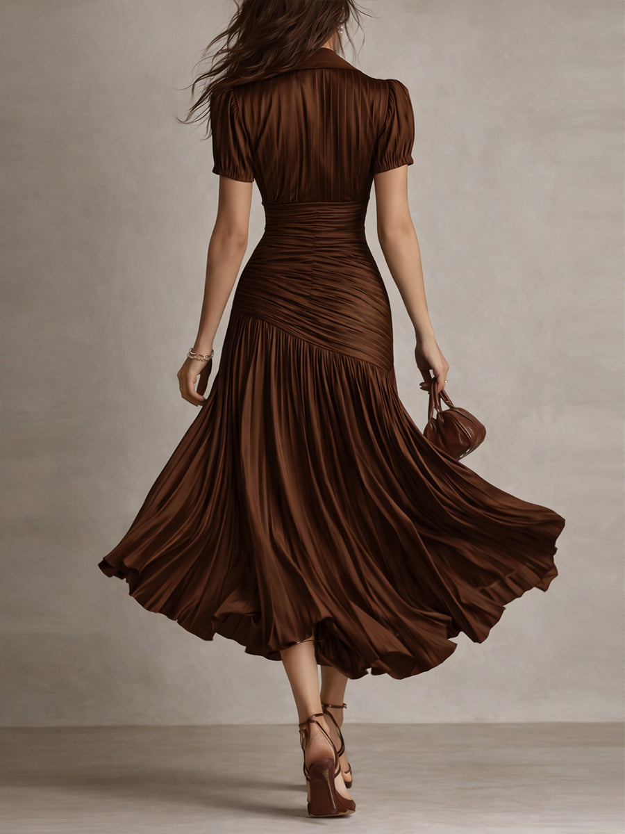Adriana | Robe Midi en Satin Rayé Style Rétro